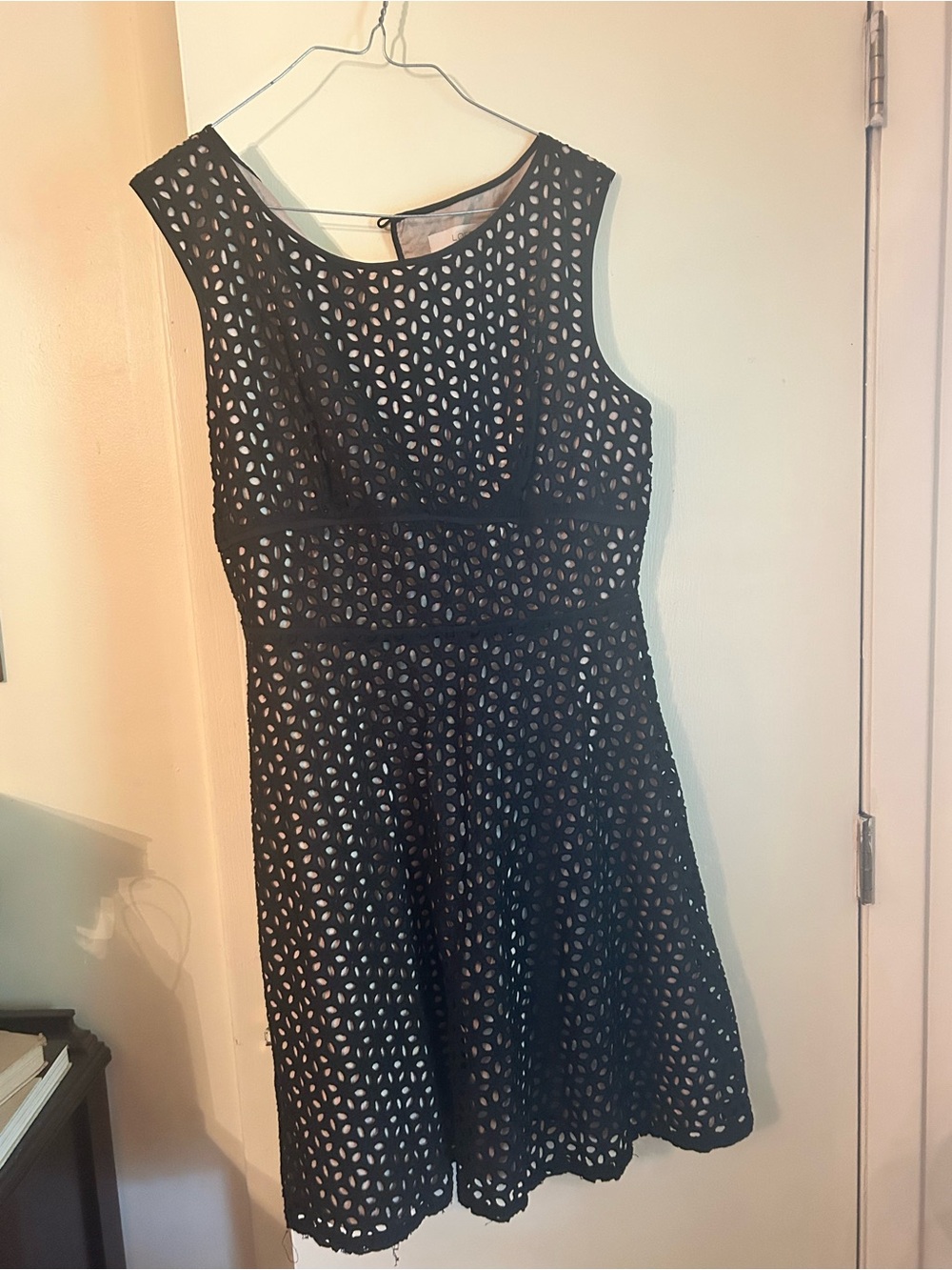 LOFT Black Sleeveless Laser-Cut Midi Dress